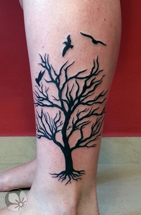 Appealing black dead tree tattoo. Dead Tree Tattoo, Tree With Birds Tattoo, Bird Tattoo Meaning, Tattoo Son, Family Tree Tattoo, Tree Tattoo Designs, Tree Of Life Tattoo, Different Tattoos, Tree Silhouette