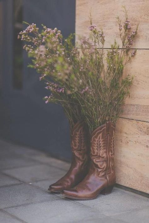 Boot Vase With Flowers, Cowboy Boot Flower Arrangement, Cowboy Boot Vase With Flowers, Cowboy Boot Wedding Decor, Flowers In Cowboy Boots, Cowboy Boot Decor, Cowboy Boot Flowers, Cowboy Boots Decor, Cowboy Boot Centerpieces