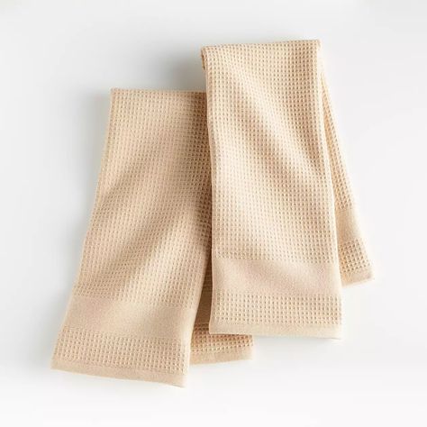 Olive Waffle/Terry Dish Towels, Set of 2 + Reviews | Crate and Barrel Kitchen Linens Dish Towels, Future Kitchen, Kitchen Dish Towel, White Dishes, Kitchen Linens, Oven Mitts, Dry Hands, Kitchen Stuff, Unique Furniture