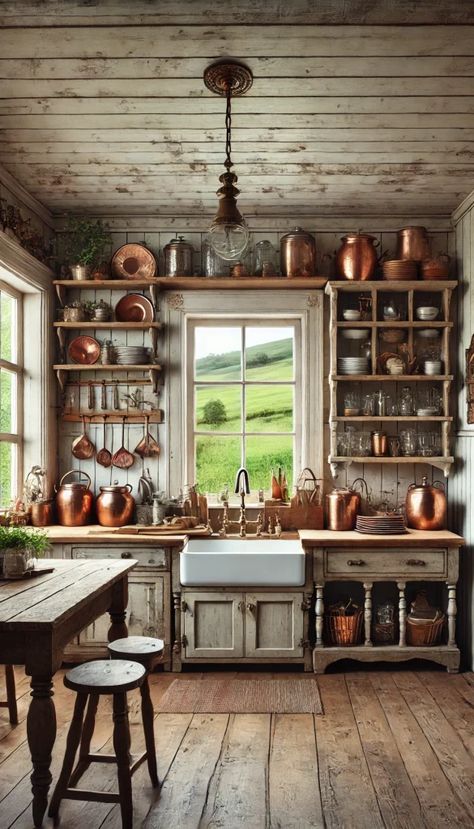 Discover 20+ cozy farmhouse decor ideas that will transform your home into a warm and charming retreat. 🌻 1800s Kitchen, Cozy Farmhouse Decor, Farmhouse Breakfast Nook, Rustic Farmhouse Dining Room, English Cottage Kitchens, Rustic Cottage Decor, Antique Console Table, Rustic Farmhouse Living Room, Farmhouse Decor Ideas