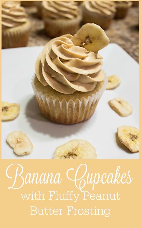 Banana Cupcakes With Peanut Butter Icing, Work Cupcakes, Fluffy Peanut Butter Frosting, Decadent Cupcakes, Church Snacks, Designer Desserts, Gourmet Cupcake Recipes, Banana Cupcake, Homemade Icing