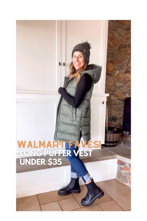 Navy Long Vest Outfit, Womens Long Puffer Vest Outfits, Long Winter Vest Outfits For Women, Womens Long Puffer Vest, Long Hooded Puffer Vest, Long Down Vest Outfit, Long Puffer Vest Outfit Winter, Outfits With Long Puffer Vests, Long Vest Outfits For Women Winter