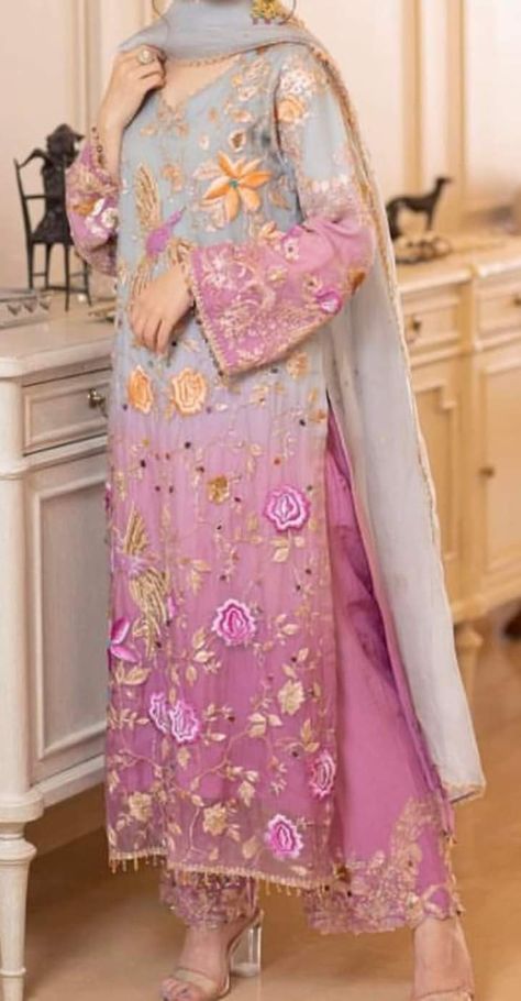 Ombre Suits Indian, Dress Designs For Stitching, Suits Indian, Bridal Suits, Stylish Kurtis Design, Embroidery Fashion Detail, Indian Outfits Lehenga, Velvet Dress Designs, Latest Dress Design