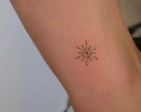 Fineline Snowflake Tattoo, Snowflake Tattoo Placement, Snowflake Collarbone Tattoo, Snow Flake Tattoo Woman, Snowflake Fine Line Tattoo, Winter Tattoos, Small Snowflake Tattoo, Simple Leg Tattoos, Snowflake Tattoo