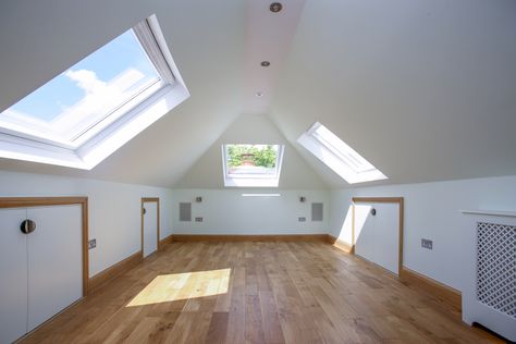 Loft Conversio with Velux windows. Bright and Airy room! Large Velux Windows Loft, Loft Conversio, Velux Windows, Loft Conversions, Airy Room, Loft Conversion, Project Management, Garage Doors, Loft