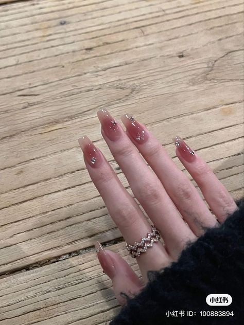 Jelly Nails On Brown Skin, Jelly Nails With Gems, Coffin Nails Aesthetic, Nails Xiaohongshu, Jelly Nails Acrylic, Hailey Nails, Korean Glass Nails, Xiaohongshu Nails, Douyin Nails