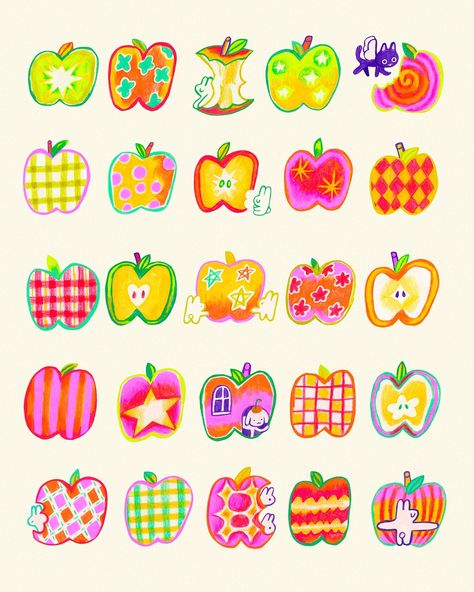 marlowe | very special apples ! 🍎🍏🍎🍏🍎🐇 some silly little apple doodles I did yesterday! (while I was watching arcane omg … 💔💔💔) . . . #apples... | Instagram Apple Doodle, Apple Illustration, Fruits Drawing, Aesthetic Memes, Chinese Language Learning, Cute Fruit, Widget Icon, Art Wallpaper Iphone, Pattern Illustration