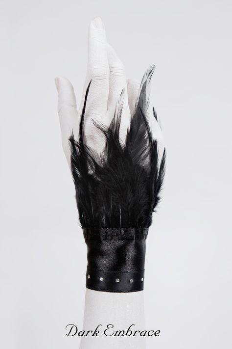 Dark Embrace Handmade Accessories - www.facebook.com/www.Dark.Embrace.Handmade.Accessories / Pair of black swan feather wristcuff / Shop: www.darkembrace.gr#cuffs #pairofcuffs #goth #gothic #gothicaccessories #gothiccuffs #victorianaccessories #victoriancuffs Emo Prom, Swan Costume, Raven Costume, Crow Costume, Black Swan Costume, Victorian Accessories, Stella Dress, Nothing Personal, Gothic Accessories