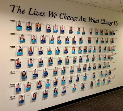 Employee Picture Wall, Hr Office Decor Ideas, Office Wall Graphics, Office Wall Design, Interactive Walls, Staff Room, Office Space Design, Picture Boards, Wall Of Fame