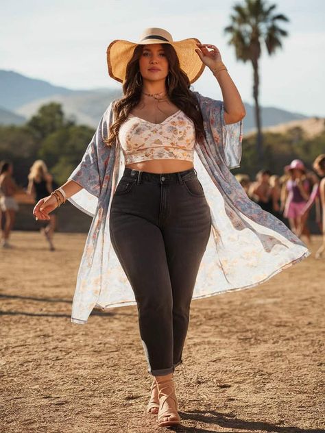 Curvy Festival Outfit Plus Size, Cute Outfits For Curvy Women, Plus Size Style Tips, Outfits For Curvy Women, Plus Size Festival Outfit, Style In Winter, Plus Size Long Skirts, Curvy Boho, Plus Size Outfit Ideas