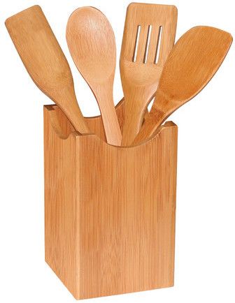 Furinno 5 Piece DaPur Bamboo Kitchen Utensil Set Wooden Utensil Holder, Bamboo Kitchen Utensils, Kitchen Tools Organization, Cooking Utensil Holder, Bamboo Kitchen, Bamboo Utensils, Kitchen Tool Set, Utensil Crock, Kitchen Utensil Holder