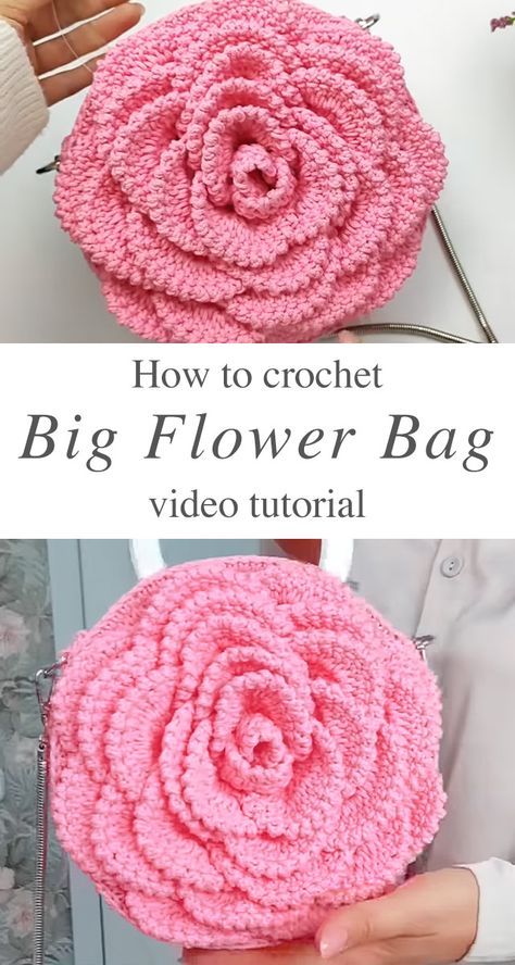 Crochet Big Flower Bag: A Step-by-Step Guide - CrochetBeja Crochet Flower Bag Pattern, Crochet Rose Bag, Flower Crochet Bag Pattern, Crochet Big Flower, Crochet Flower Purse, Flower Bag Crochet, Crochet Flower Bag, Easy Beginner Crochet Patterns, Rose Purse