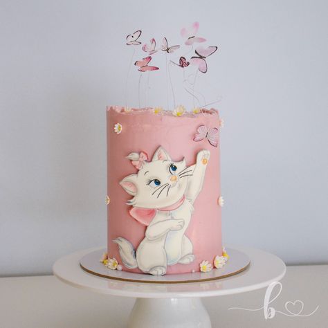 Princess Cat Birthday Party, Marie Cat Birthday Cake, Aristocats Birthday Cake, Aristocrats Cake, Marie Birthday Party Aristocats, Cat Marie Cake, Cat Birthday Cakes Girl, Marie Aristocats Cake, Marie Birthday Cake