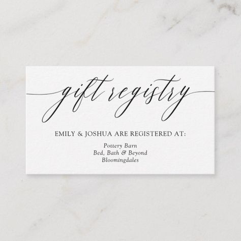 Elegant Minimalist Calligraphy Gift Registry Enclosure Card Gift, #Registry, #Enclosure, #Calligraphy, #Shop Registry Wedding, Minimalist Calligraphy, Popular Wedding Invitations, Wedding Invitation Stationary, Pottery Barn Bedding, Black And White Wedding Invitations, Wedding Enclosure Cards, Geometric Wedding, Calligraphy Script