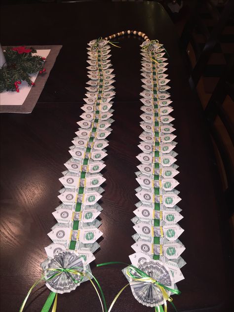 Money sash I made for a graduation gift Money Necklace For Graduation Diy, Money Sash Graduation Diy, Middle School Graduation Party, Money Necklace, Money Lei Diy, Graduation Leis Diy, Graduation Money Lei, Graduation Sash, Diy Graduation Gifts