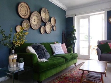 Basket Walls, Harare Zimbabwe, Boho Eclectic Decor, Inchyra Blue, Carlton House, Statement Sofa, African Wall Baskets, Sofa Blue, Modern Sofa Couch