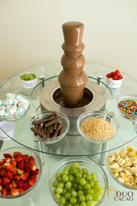 Chocolate Fountain Wedding, Chocolate Fountain Recipes, Veggie Display, Fruit Buffet, Colors Party, Fondue Party, Chocolate Fountain, Drinks Party, Fruit Bar