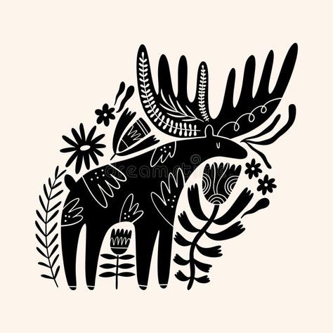 Scandinavian Illustration, Folk Illustration, Deer Illustration, Linocut Printmaking, Linocut Art, Animal Drawing, Printmaking Art, Arte Cyberpunk, Scandinavian Folk Art