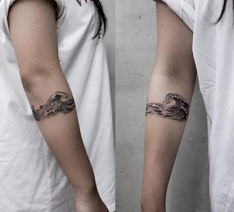 Wave armband tattoo by Aki Wong - Tattoogrid.net Wave Armband Tattoo, Armband Tattoo, Arm Band, Band, Tattoos