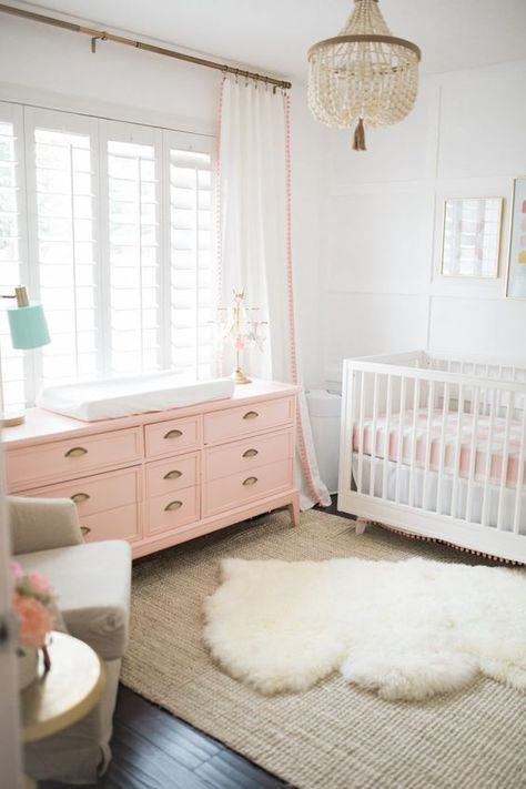 Bright White and Pastel Baby Girl Nursery Reveal Baby Dresser, Nursery Rooms, Girl Nursery Room, Nursery Inspo, Pink Baby Girl, Baby Girl Nursery, Baby 2, Pink Nursery