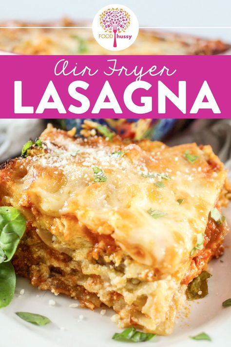 Making Air Fryer Lasagna takes a normally special event dinner and makes it a weeknight delight! Loaded with your favorite flavors: Italian sausage, three cheeses, perfect pasta and your favorite pasta sauce! Air Fryer Lasagna Recipe, Lasagna Recipe Airfryer, Air Fryer Lasagna, Lasagna Dip, Lasagna Recipe With Ricotta, Zone Recipes, Chicken Alfredo Lasagna, Air Fryer Recipes Snacks, Lasagna Casserole