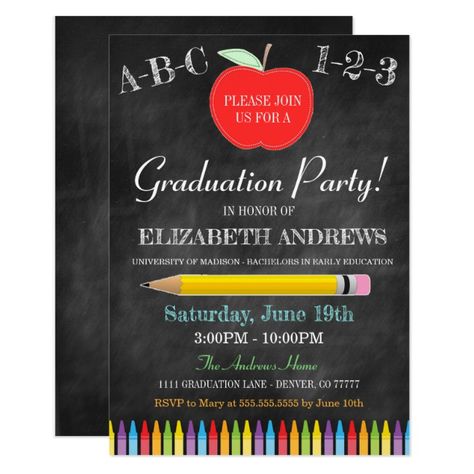 Teacher Graduation Party, Teacher Party, Teacher Graduation, Education Major, Apple Shop, Retirement Invitations, Chalkboard Printables, Graduating Teacher, College Graduation Parties