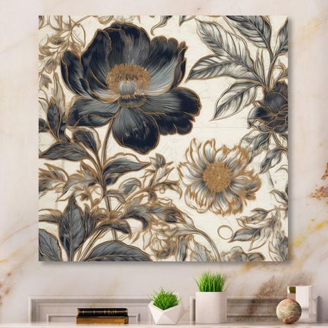 Red Barrel Studio® Aukusti Blue Gold Peonies Symphony I On Metal Print | Wayfair Master Bath Wall Decor, Bath Wall Decor, Acrylic Wall Decor, Grand Art Mural, Studio Blue, Gold Picture Frames, Mural Floral, House Living Room, House Decorating