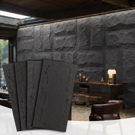 Faux Stone Wall Panels, Faux Stone Walls, Stone Wall Panels, High Ceiling Living Room, Basement Remodel Diy, Garage Floor Plans, Modern Garage, 3d Wall Decor, Stone Panels