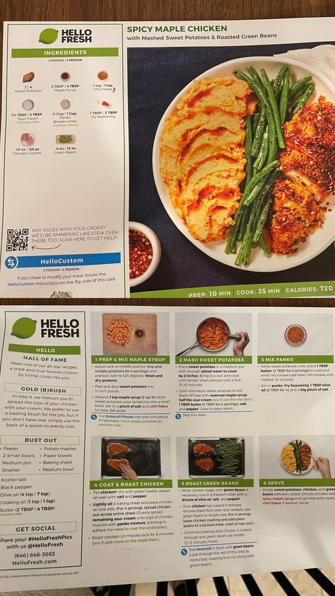 Hellofresh Recipe Cards, Spicy Maple Chicken, Hello Fresh Recipes Cards, Hello Fresh Menu, Hello Fresh Dinners, Fresh Dinners, Seasoned Sour Cream, Maple Chicken, Fresh Recipe