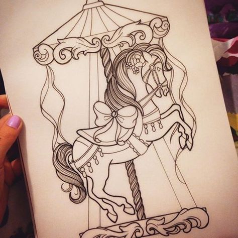 Disney Carousel, Carousel Horse Tattoos, Carousel Tattoo, Circus Tattoo, Carousel Art, Horse Tattoos, H Tattoo, Model Tattoo, Unicorn Tattoos