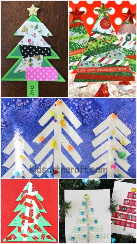 DIY Washi Tape Christmas Tree Crafts For Kids Washi Tape Christmas Tree, Tape Christmas Tree, Christmas Tree Crafts For Kids, Tree Crafts For Kids, Washi Tape Christmas, Diy Washi Tape, Easy Christmas Craft, Washi Tape Diy, Unique Calendar