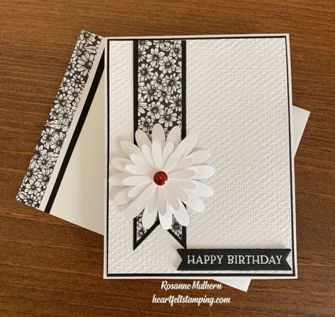 Black And White Birthday Cards Diy, Scrapbook Cards Cardmaking, Quick Handmade Cards, Daisy Cards Stamping Up, Black And White Handmade Cards, Black And White Cards Handmade, Cool Cards Diy, Homemade Cards Ideas Easy, Homemade Cards Ideas Creativity