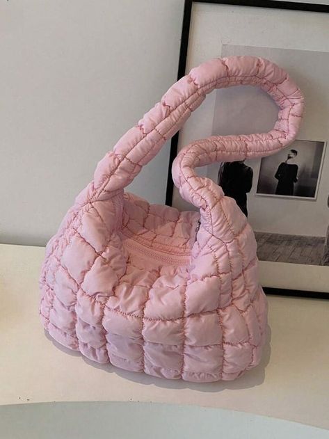 Puffy Quilted Shoulder Bag – Venus&Orion Pink Puffy Bag, Puffy Bag Outfit, Cross Body Bag Aesthetic, Puffy Tote Bags, Bd Gifts, Puffy Bags, Small Laptops, Puffy Bag, Puffy Quilt