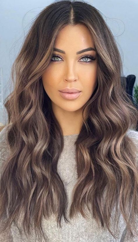 Hairstyle 2023 Women Color, Top Hair Colour 2023, Winter 23 Hair Color Trends, Reverse Balayage Ash Brown, Rose Gold Highlights Brunette Dark Brown Balayage Hair, 2023 Dark Hair Trends For Women, Autumn 2023 Hair Colour, Champagne Blonde Highlights On Dark Hair, Haircolor Ideas For 2024