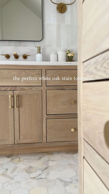 Wood Vanities Bathroom, Beige Vanity Bathroom, Oak Vanity Bathroom, White Oak Stain, Oak Bathroom Cabinets, Oak Bathroom Vanity, Paint Store, Lake House Kitchen, Oak Bathroom