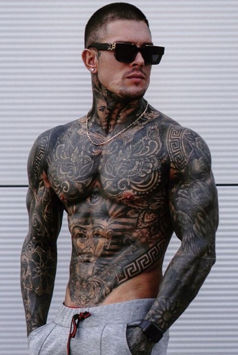 Full Neck Tattoos, Mens Body Tattoos, Word Tattoo Ideas, Word Tattoo, Head Tattoo, Full Back Tattoos, Ripped Body, Back Tattoos For Guys, Full Body Tattoo