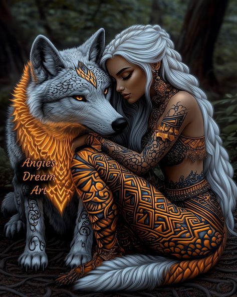 Wolves And Women, Abstract Art Images, Fantasy Wall Art, Sunflower Wallpaper, Dream Artwork, Wolf Art, Phone Wallpaper Images, Dark Beauty, Dream Art