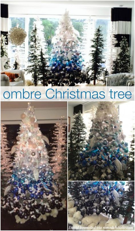 DIY Ombre Christmas Tree - David Bromstad via @Remodelaholic Rainbow Ombre Christmas Tree, Blue Ombre Christmas Tree, Colorful Chrismtas Tree, Cheistma Tree With Multicolored Ornament, Ombre Christmas Tree, David Bromstad, Christmas Iradescent Tree, Library Christmas, Diy Ombre