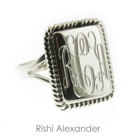 Monogram Rings, Engraved Silver Ring, Diamond Signet Ring, Silver Monogram, Monogram Ring, Signet Rings, Spoon Jewelry, Silver Engraving, Personalized Monogram