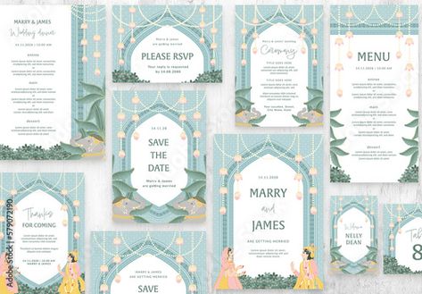 Stock Image: Indian Wedding Layouts suite Princess Jasmine Wedding, Indian Wedding Invitation Templates, Indian Wedding Stationery, Luxurious Wedding Invitations, Date Square, Wedding Card Craft, Table Name Card, Wedding Layouts, Indian Wedding Theme