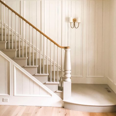 Molding Around Windows, Thomas Obrien, Entryway Stairs, Stair Wall, Staircase Remodel, Exterior Stairs, Wall Scones, Natural Paper, Accent Wall Bedroom