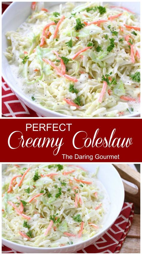 Perfect Creamy Coleslaw Creamy Coleslaw Dressing Easy, The Best Coleslaw, Creamy Coleslaw Recipe, Blue Cheese Coleslaw, Best Coleslaw, Creamy Coleslaw Dressing, Daring Gourmet, Coleslaw Dressing Recipe, Best Coleslaw Recipe