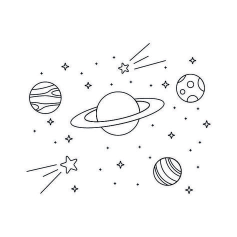 Planet Drawings Simple, Space Simple Drawings, Space Easy Drawings, Simple Planet Drawing, Planet Drawing Aesthetic, Anime Mini Drawings, Simple Galaxy Drawing, Simple Space Drawings, Cute Space Drawings