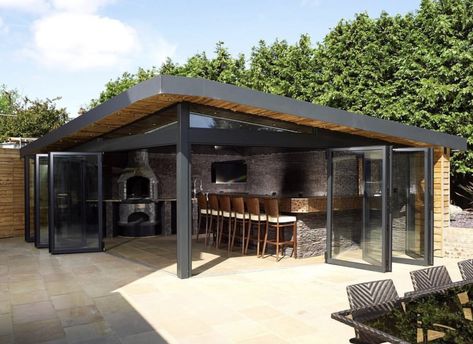 Bbq Garden Area, Garden Bbq Area, Outdoor Barbeque Area, Outdoor Barbecue Area, Barbeque Design, Bifolding Doors, Bbq Shed, Entertaining Garden, Bbq Gazebo