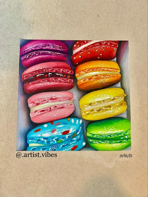 Macaroons Drawing, Macarons Drawing, Rainbow Macaroons, Drawing Prismacolor, Drawing With Colored Pencils, Colored Pencils Drawing, Prismacolor Art, Macaroons, Macarons