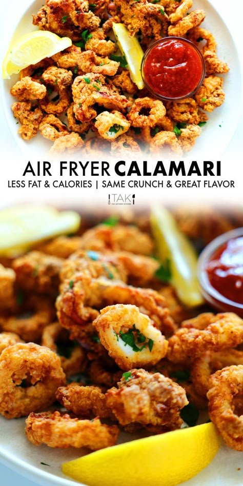 Air Fryer Recipes Prawns, Airfry Calamari, Airfryer Squid, Fried Calamari Recipe Restaurants, Airfryer Calamari Recipes, Healthy Calamari Recipes, Prawn Air Fryer Recipes, Air Fried Calamari Recipes, Best Calamari Recipe