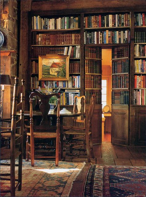 One thing they both love to do is read.  Her husband built them a lovely library. Dream Library, Beautiful Library, Old Library, Library Room, Library Wall, Hidden Rooms, Secret Door, Hidden Door, Home Libraries