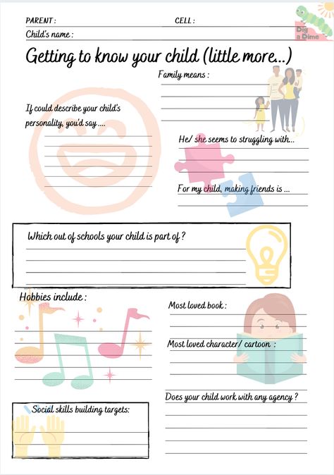 Getting to know your child form/ questionnaire - grade one and above Back To School Parent Questionnaire, Tell Me About Your Child Form, Babysitting Templates, In Home Daycare Ideas Small Spaces, Getting To Know Your Child, Preschool Forms, Daycare Printables, Parent Questionnaire, Babysitting Kit