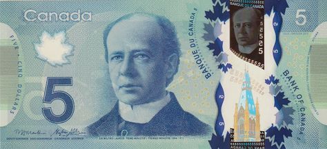 Canada Banknotes 5 Canadian Dollar Polymer Note 2013 Sir Wilfrid Laurier, Prime Minister of Canada 5 Dollar Bill, Canadian Money, Canadian Dollar, Dollar Note, Money Vision Board, Canadian Coins, 5 Dollar, Forex Currency, Fake Money