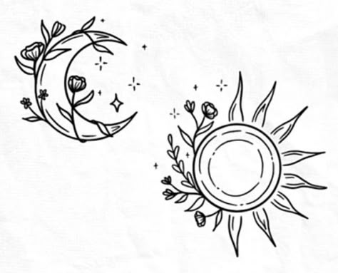 Moon Phase And Sun Tattoo, Moon And Sun Tattoo Seperate, Sun And Moon Tattoo Stencil, Ally Tattoo, Tattoo Dragonfly, Eclipse Tattoo, Sister Tattoo Ideas, Cute Matching Tattoos, Matching Friend Tattoos